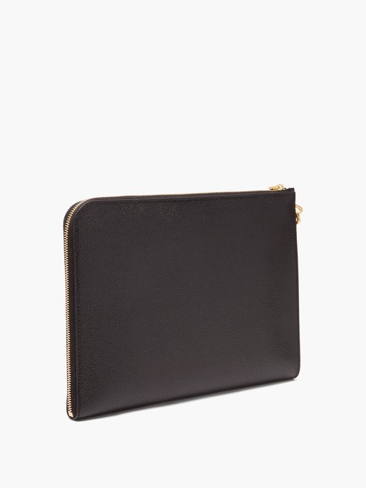 Tricolour-stripe pebbled-leather pouch