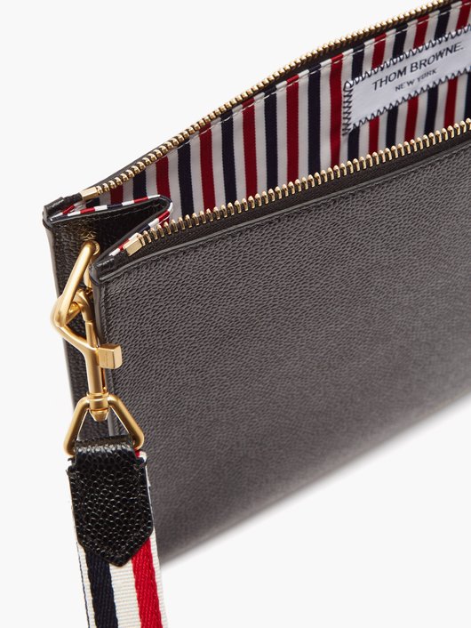 Tricolour-stripe pebbled-leather pouch