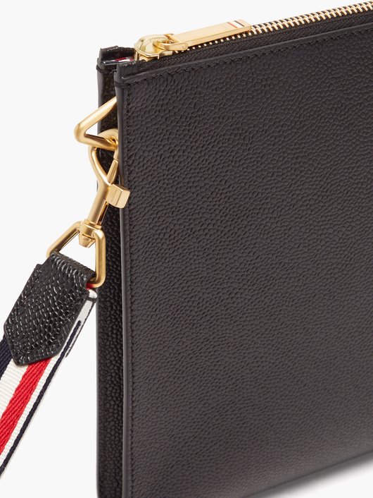 Tricolour-stripe pebbled-leather pouch