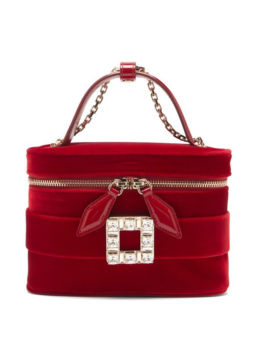 Crystal-buckle velvet cross-body bag