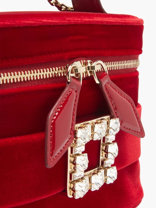 Crystal-buckle velvet cross-body bag