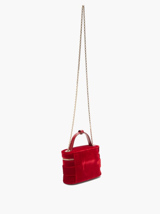 Crystal-buckle velvet cross-body bag