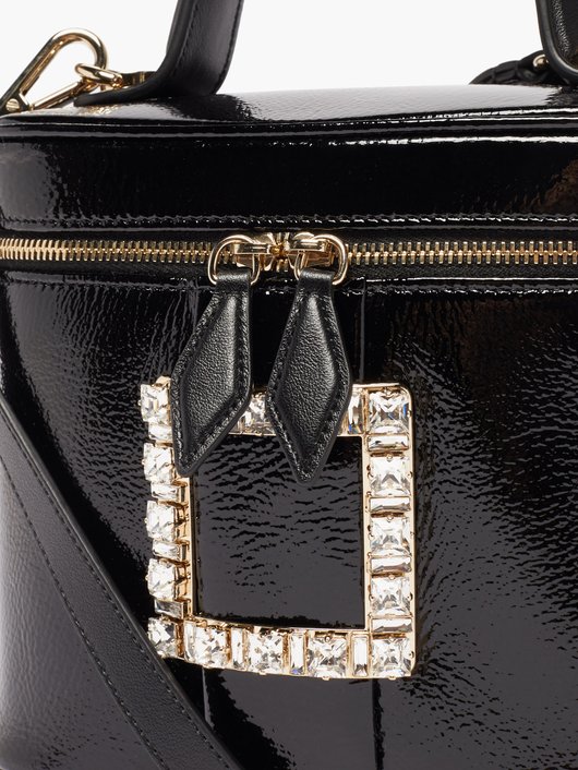 Crystal-buckle patent-leather cross-body bag