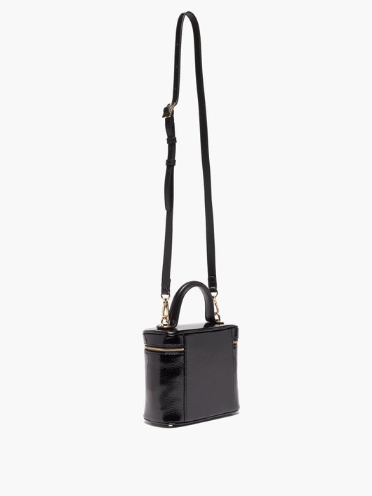 Crystal-buckle patent-leather cross-body bag