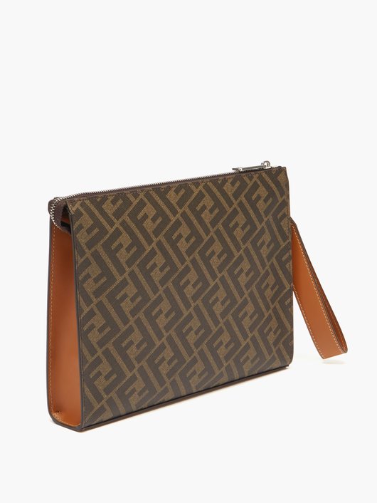 FF-print coated-canvas and leather pouch