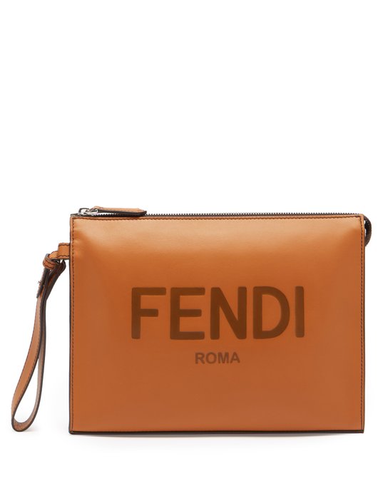 Fendi Logo-debossed leather pouch