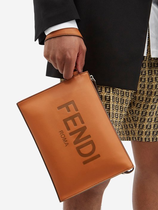 Fendi Logo-debossed leather pouch