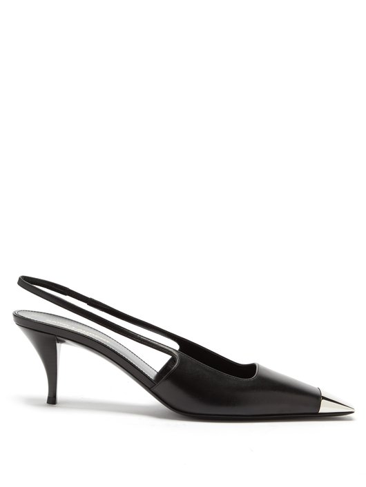 Blade square-toe leather slingback pumps