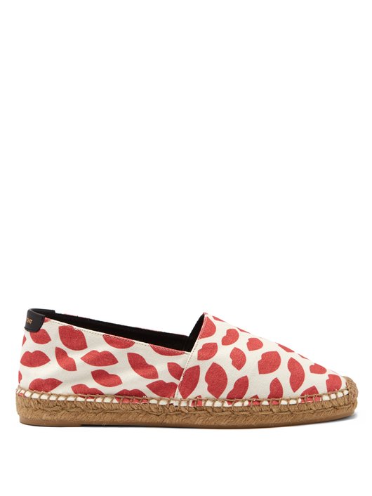 Lip-print cotton-canvas espadrilles