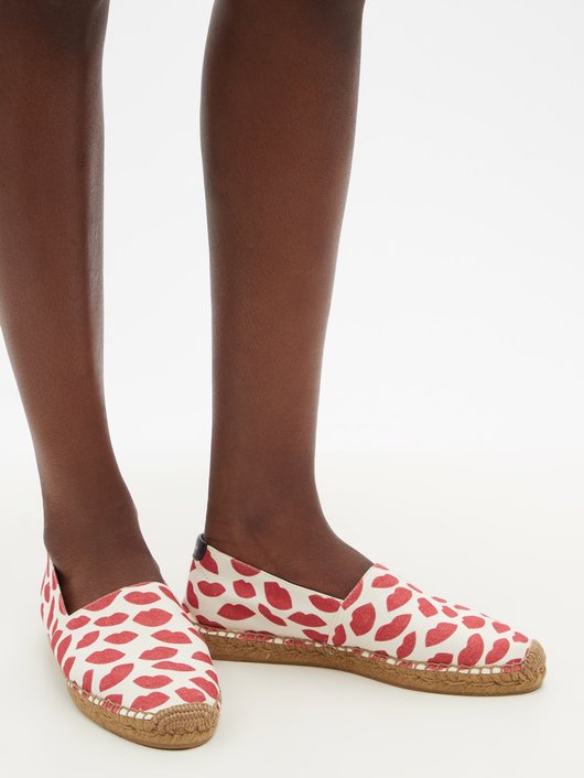 Lip-print cotton-canvas espadrilles