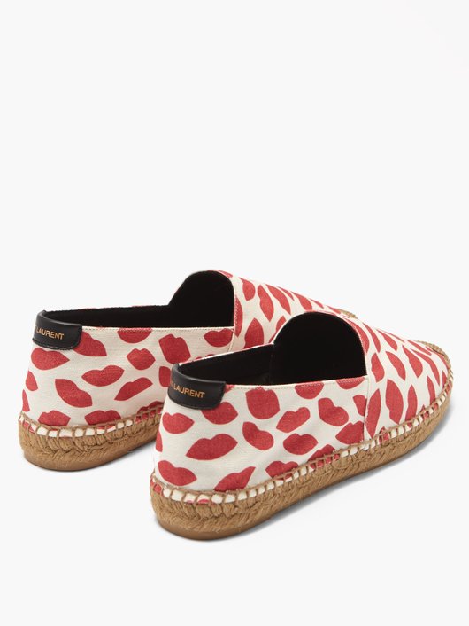 Lip-print cotton-canvas espadrilles