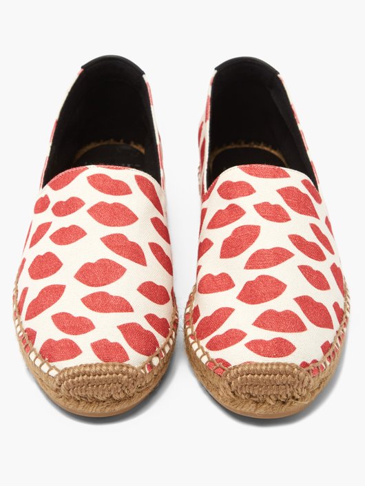 Lip-print cotton-canvas espadrilles