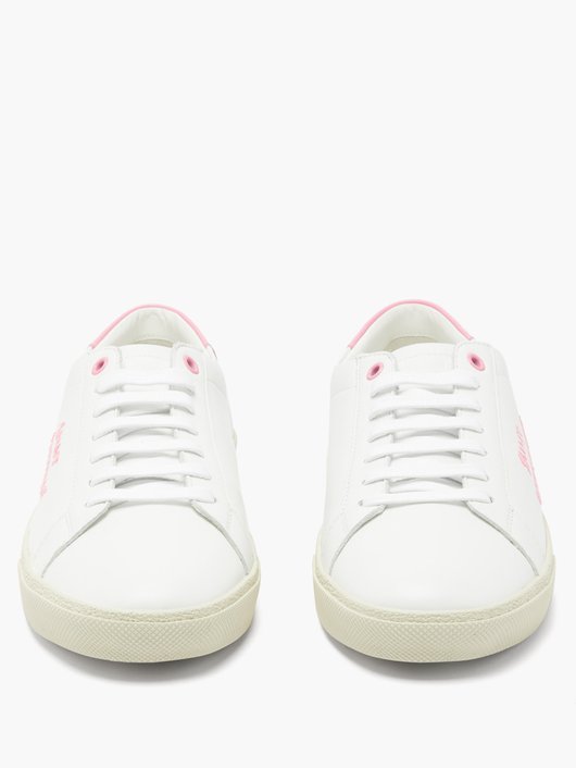 Court logo-embroidered leather trainers