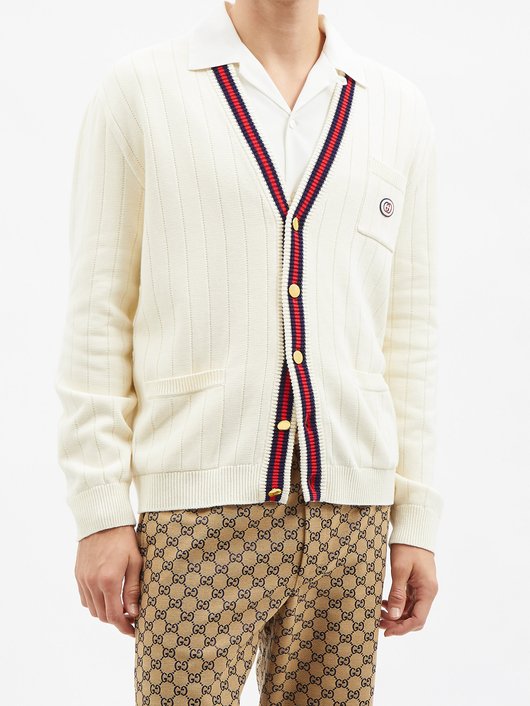 Gucci GG-embroidered Web-stripe cotton cardigan