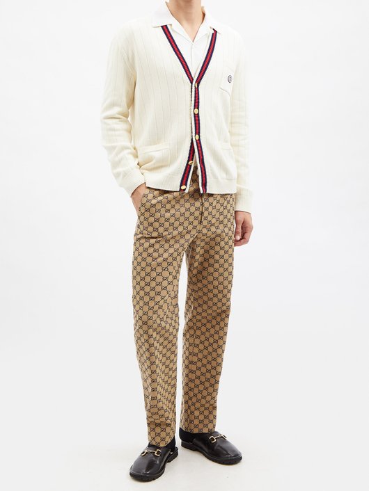 Gucci GG-embroidered Web-stripe cotton cardigan