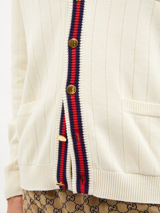 Gucci GG-embroidered Web-stripe cotton cardigan