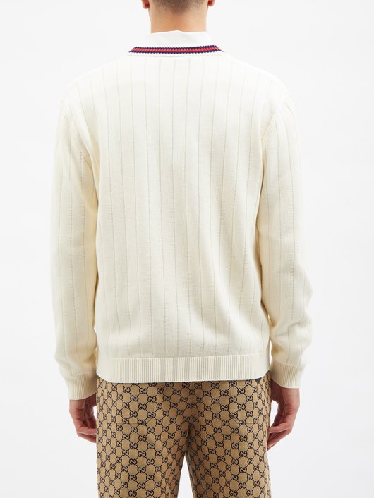 Gucci GG-embroidered Web-stripe cotton cardigan