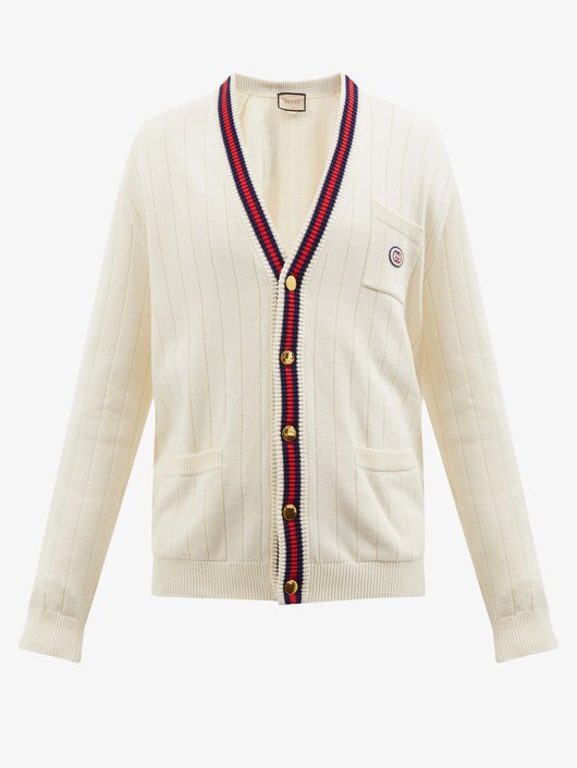 Gucci GG-embroidered Web-stripe cotton cardigan