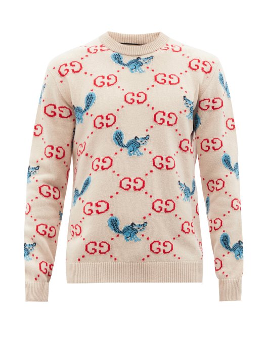 Gucci GG and animal-intarsia wool sweater