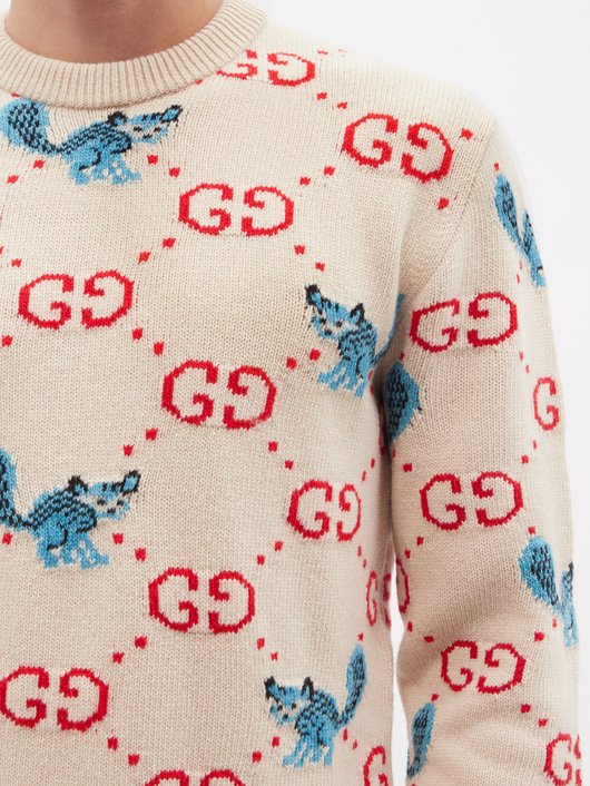 Gucci GG and animal-intarsia wool sweater