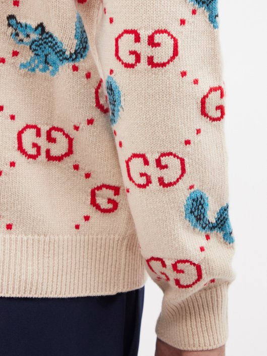 Gucci GG and animal-intarsia wool sweater