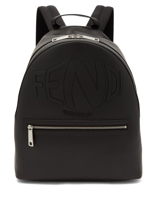 Warped-logo leather backpack