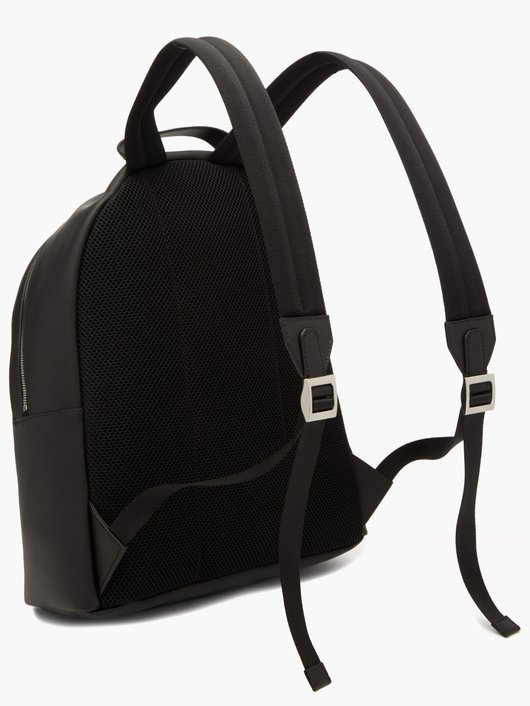 Warped-logo leather backpack