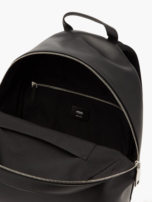 Warped-logo leather backpack