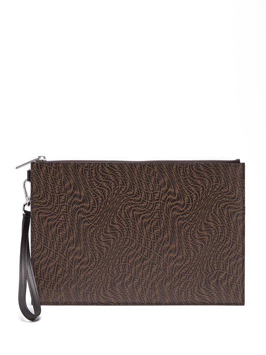 Fendi FF Vertigo-print leather pouch