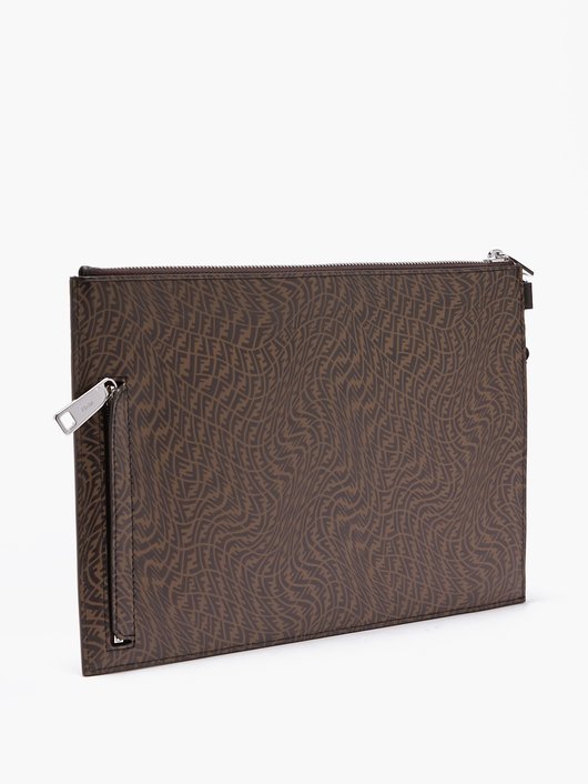 Fendi FF Vertigo-print leather pouch