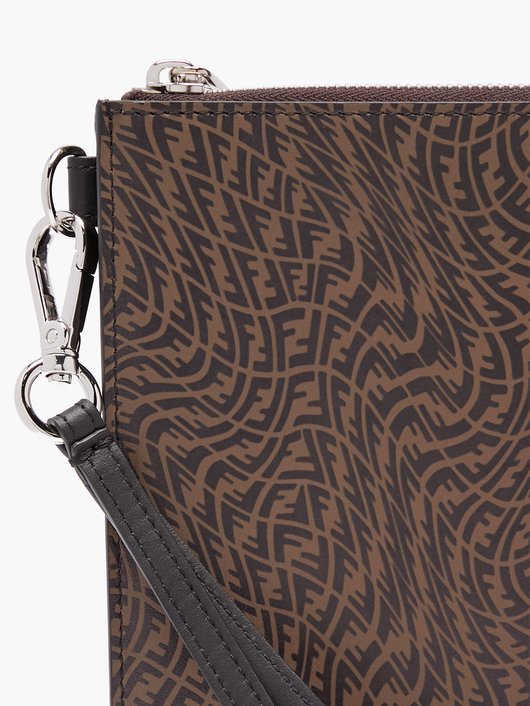 Fendi FF Vertigo-print leather pouch