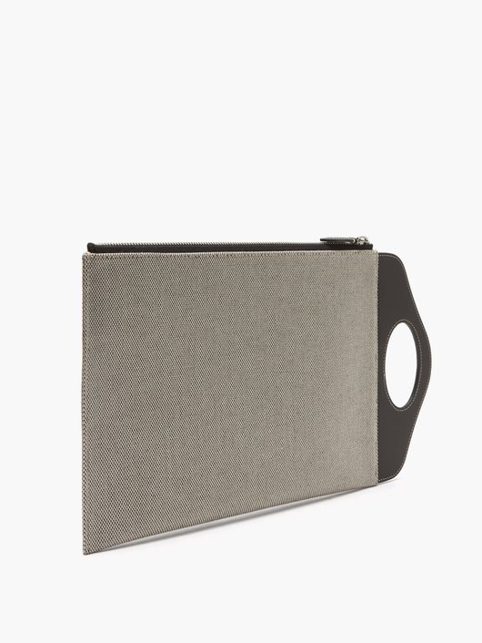 Logo-print leather and cotton-canvas pouch