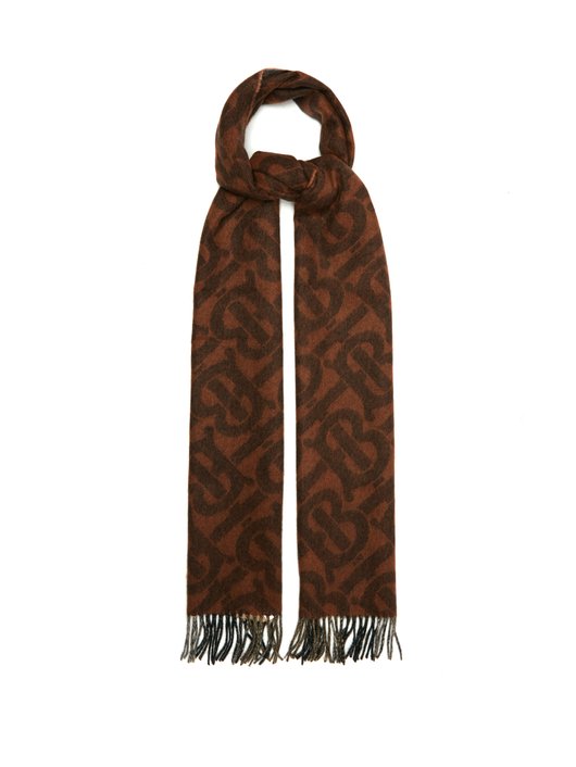 Burberry TB-jacquard fringed cashmere scarf