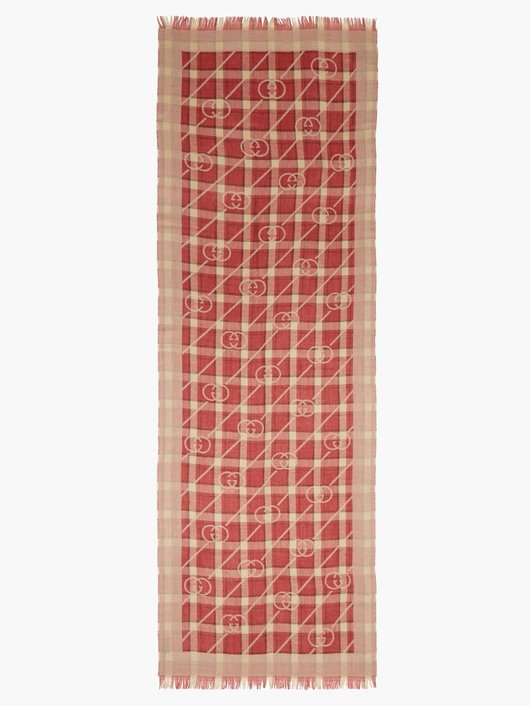 Gucci GG-jacquard plaid wool-blend scarf