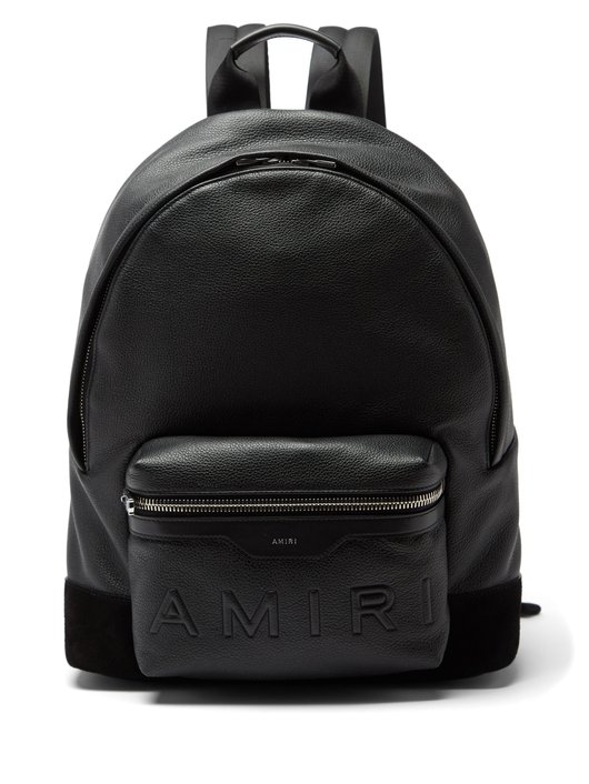 Logo-embossed grained-leather backpack