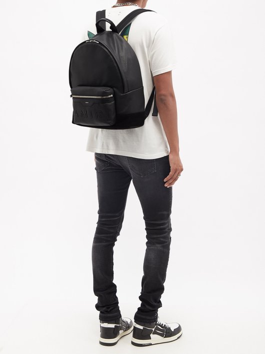 Logo-embossed grained-leather backpack