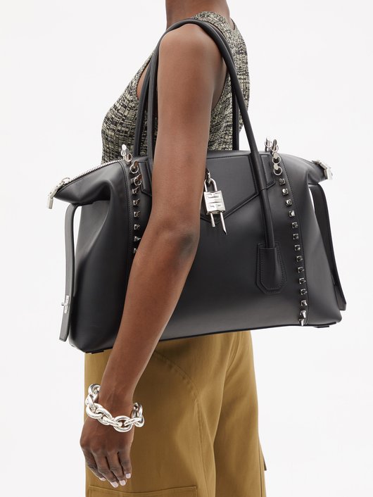 Antigona Lock medium spike-embellished leather bag