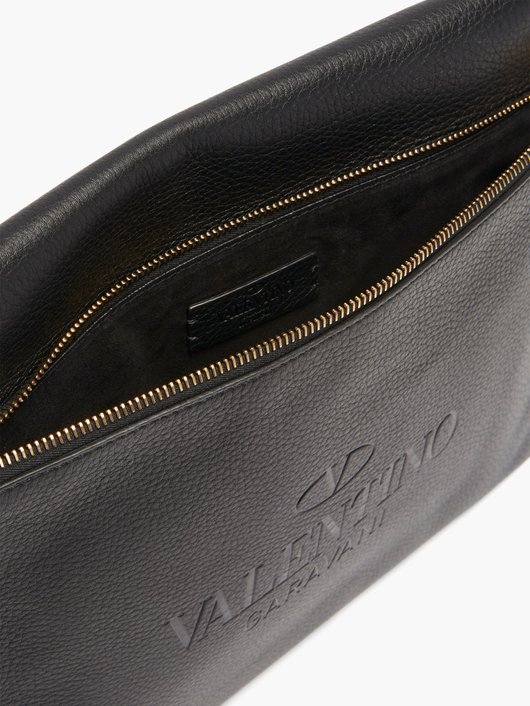 Logo-debossed studded leather pouch