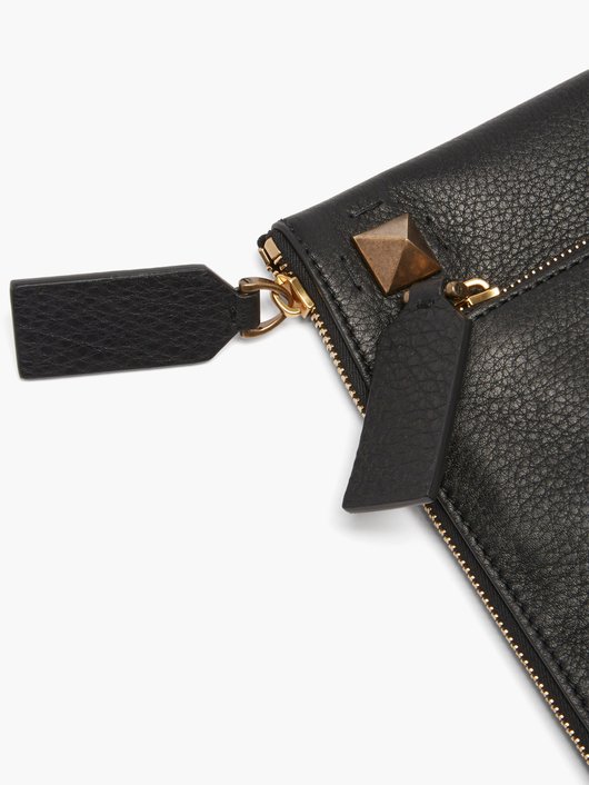 Logo-debossed studded leather pouch