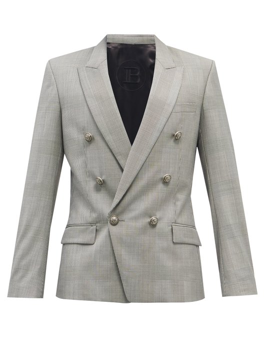 Balmain Double-breasted Prince of Wales-check wool blazer