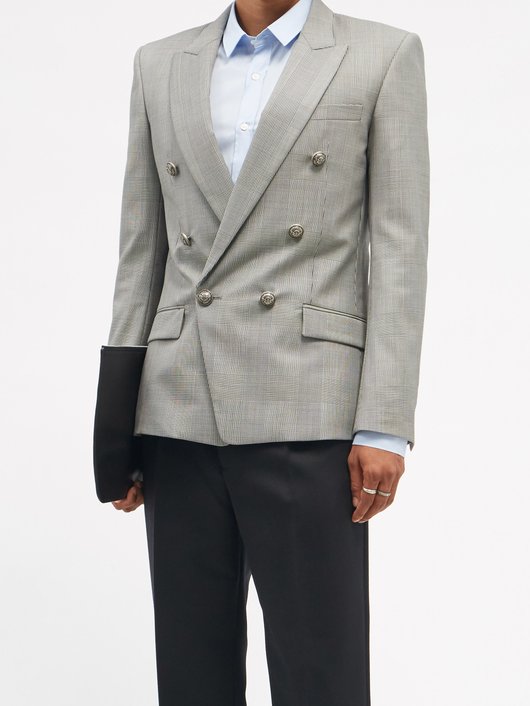 Balmain Double-breasted Prince of Wales-check wool blazer