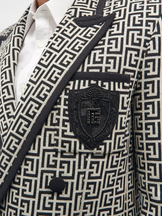 Balmain Zardozi-crest monogram cotton-hopsack blazer