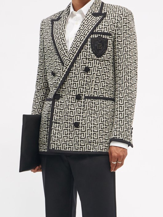 Balmain Zardozi-crest monogram cotton-hopsack blazer