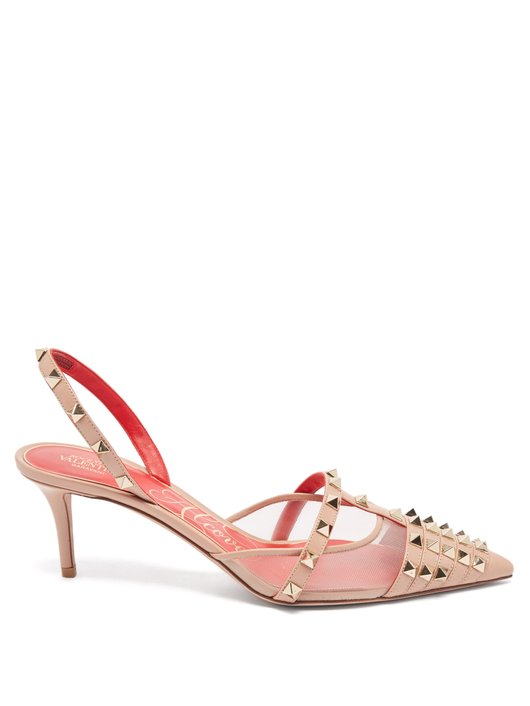 Rockstud slingback point-toe leather pumps