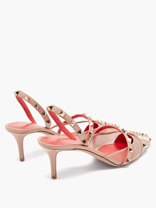 Rockstud slingback point-toe leather pumps