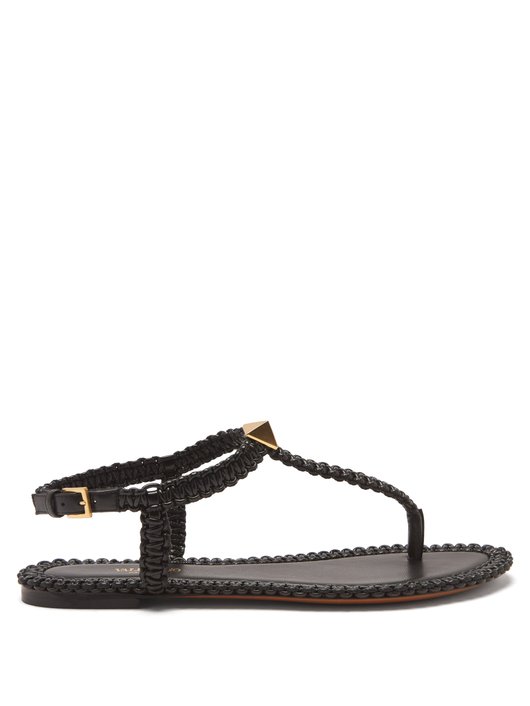 Roman Stud flat macramé-leather sandals