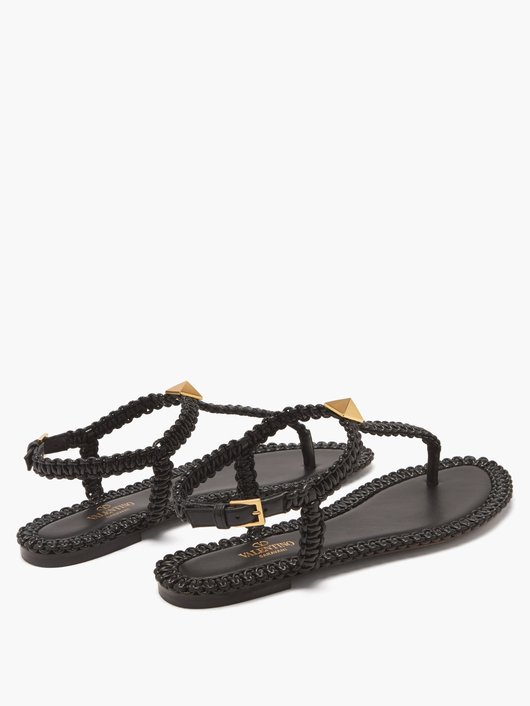 Roman Stud flat macramé-leather sandals