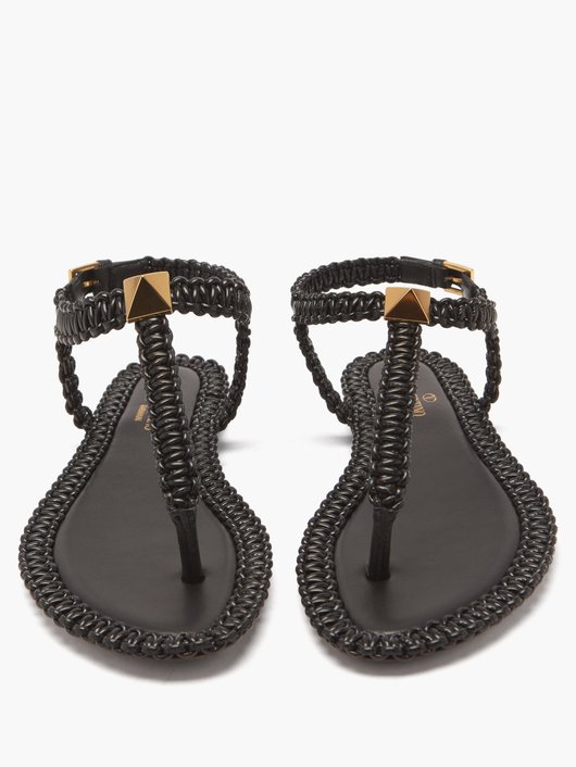 Roman Stud flat macramé-leather sandals