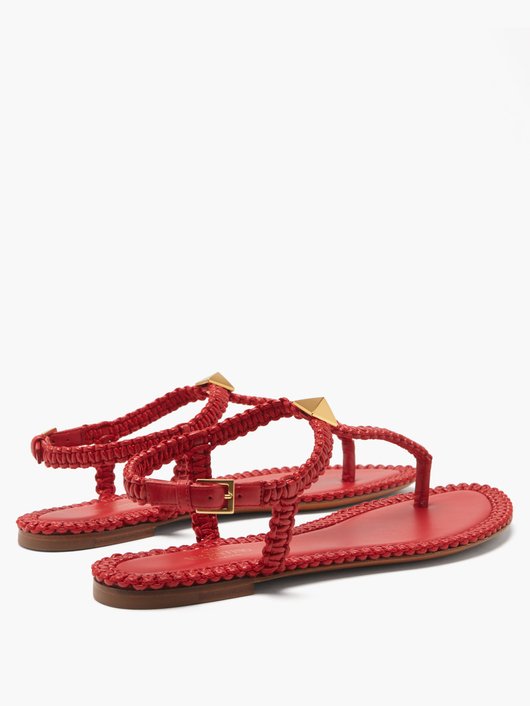 Roman Stud flat macramé-leather sandals