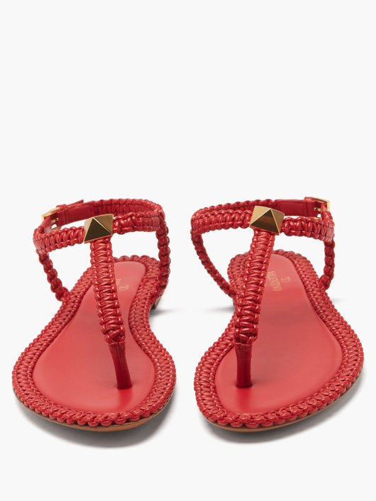 Roman Stud flat macramé-leather sandals